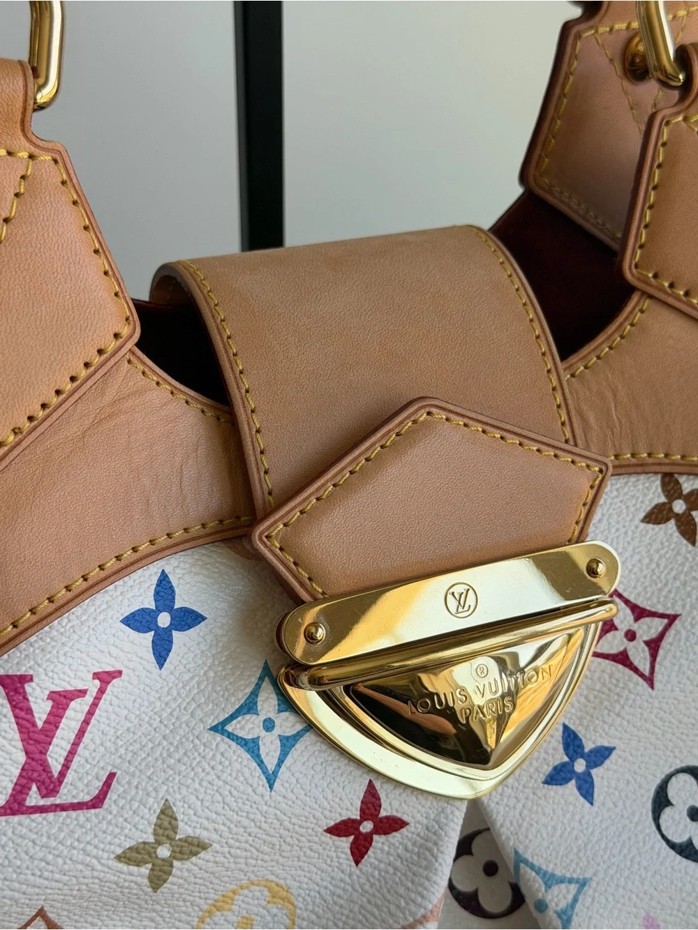 Authentic Louis Vuitton Takashi Murakami White Blanc Multicolor Ursula Handbag